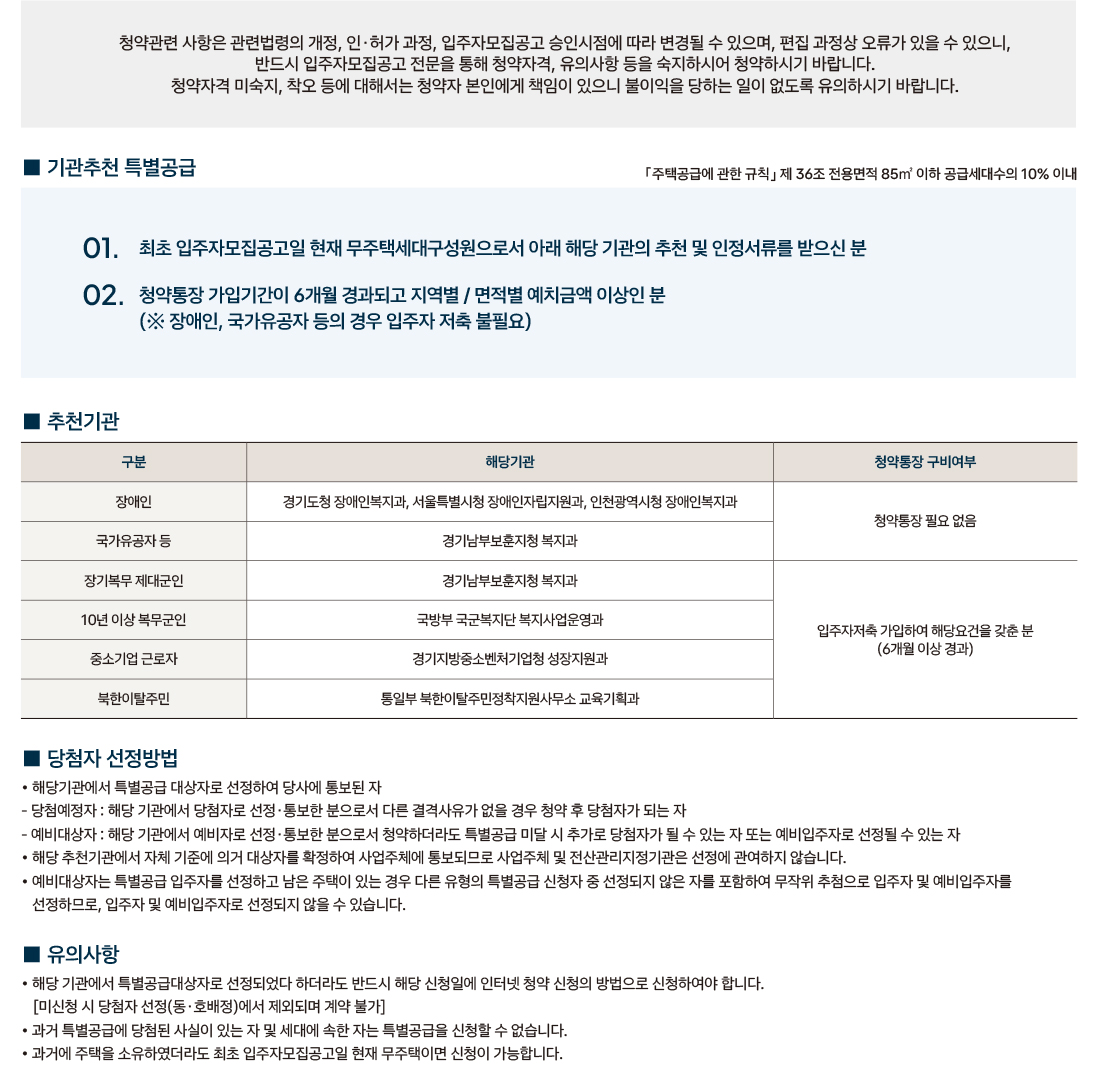기관추천 특별공급 안내